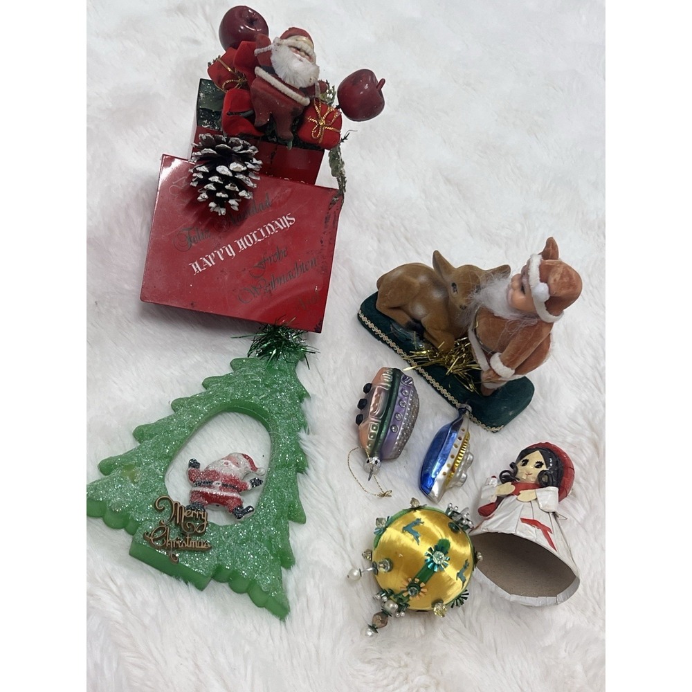 Vintage Lot MCM Christmas Decoration Kitcshy Santa Decor Ornaments